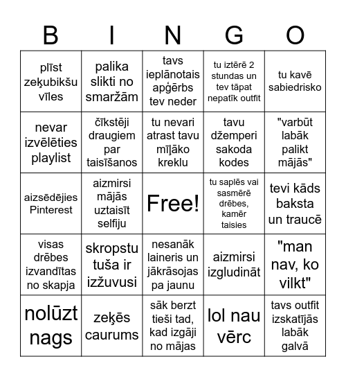 tu mēģini sapucēties Bingo Card