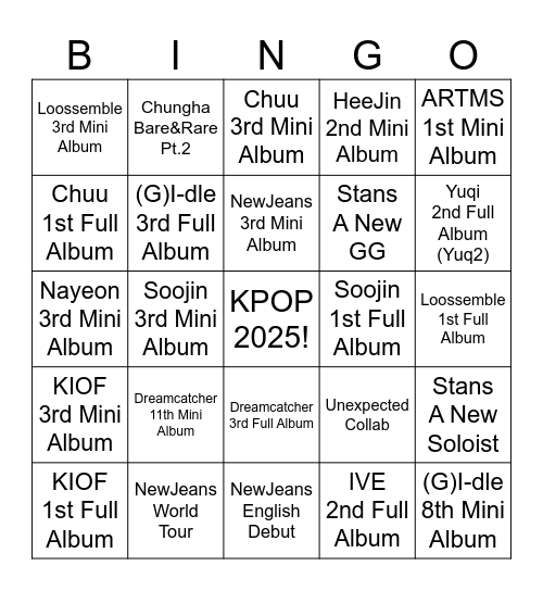 KPOP 2025 BINGO Card