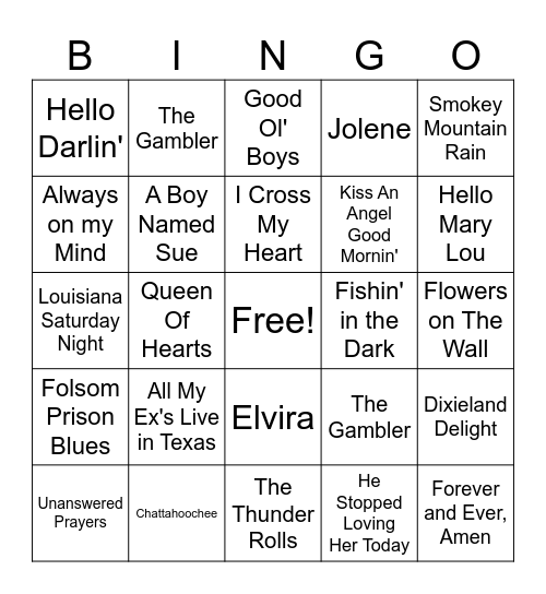 Country Music Bingo Card