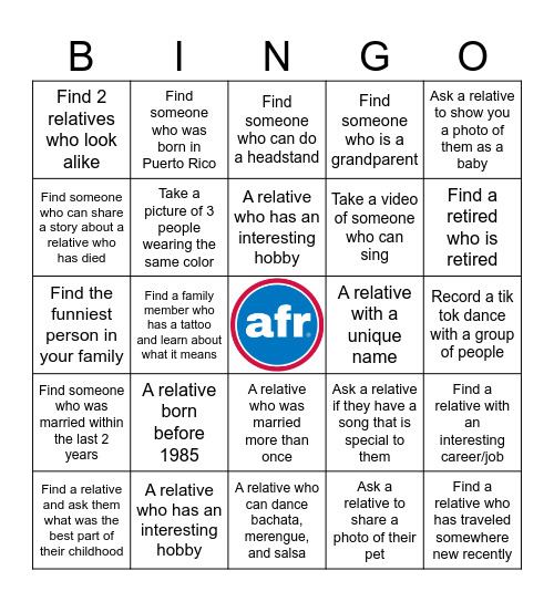 Alicea 2024 Family Reunion Bingo Card