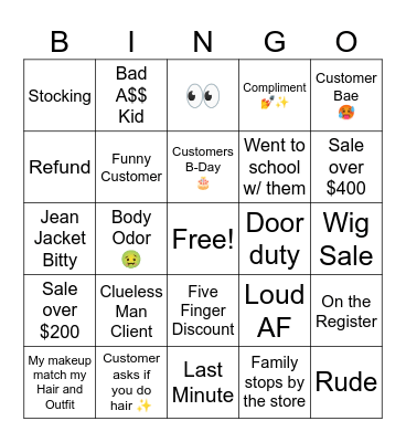 Beauty Supply Bingo Card
