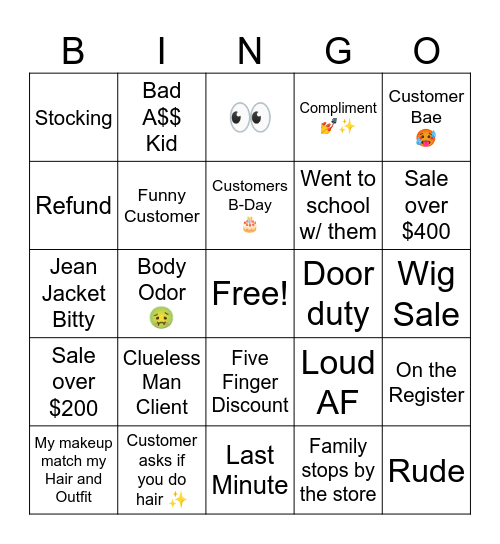 Beauty Supply Bingo Card