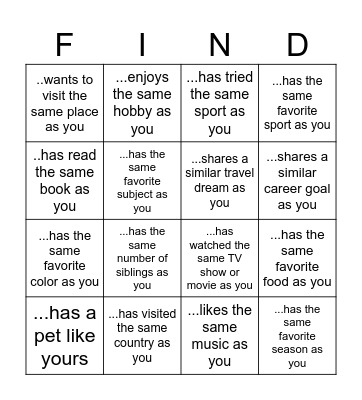 Find Someone Who... Bingo Card