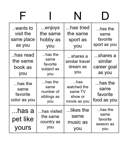 Find Someone Who... Bingo Card