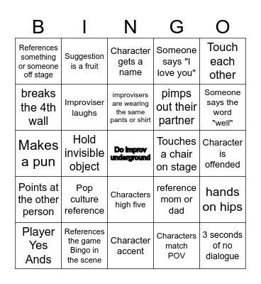 Improv Bingo Card