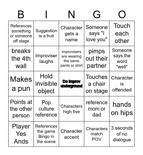 Improv Bingo Card