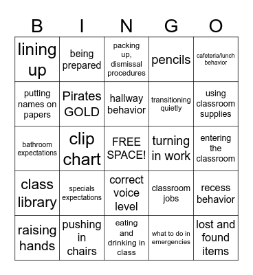 Back to School Bingo Card