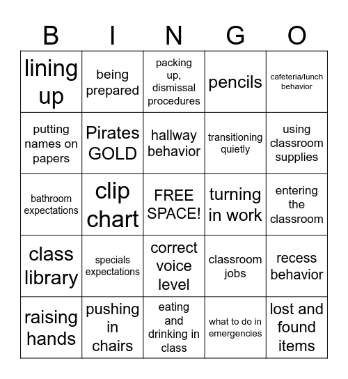 Back to School Bingo Card