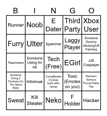 TSB Bingo Card