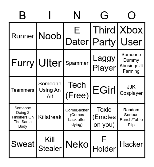 TSB Bingo Card