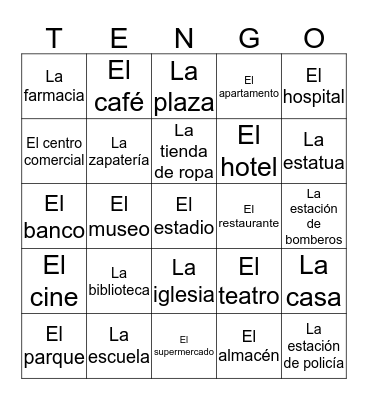 LO TENGO: Lugares en el centro Bingo Card