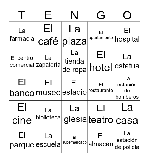 LO TENGO: Lugares en el centro Bingo Card