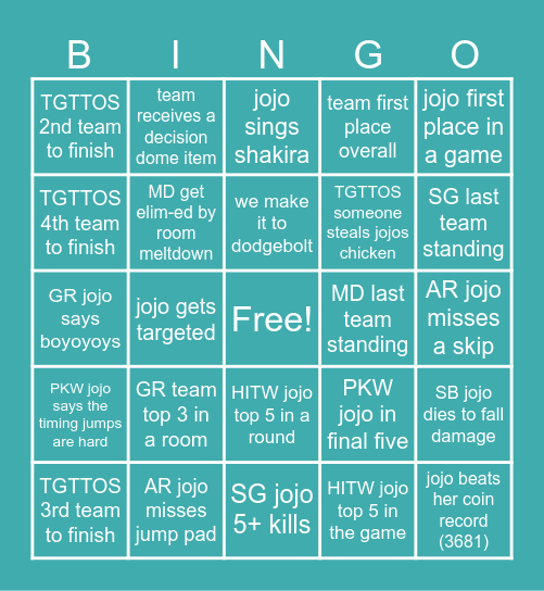 MCC x Minecraft Ender Cup Aqua Axolotls Bingo Card