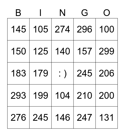 NUMEROS 100 -299 Bingo Card