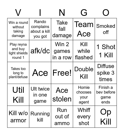 Valorant Bingo Card