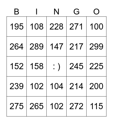 NUMEROS 100 -299 Bingo Card