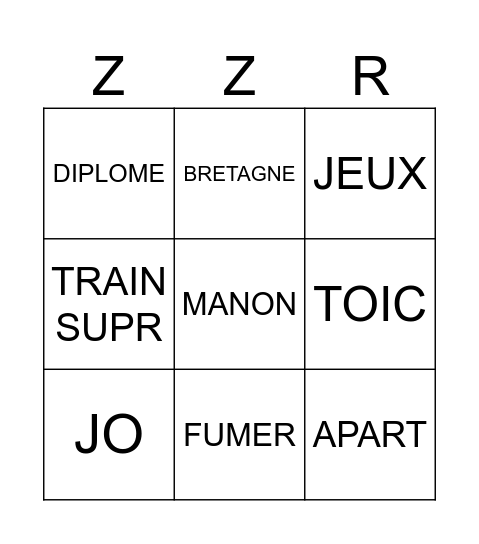 VOITURE DARON Bingo Card