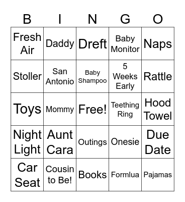 Baby Noah Bingo Card