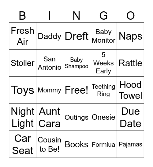 Baby Noah Bingo Card
