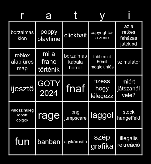 ratyi online Bingo Card