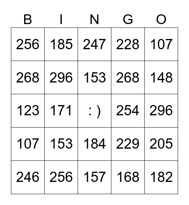 NUMEROS 100 -299 Bingo Card