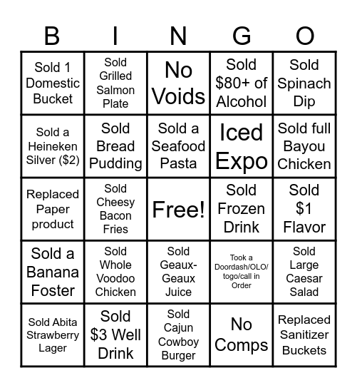 Cajun Steamer Bingo Card