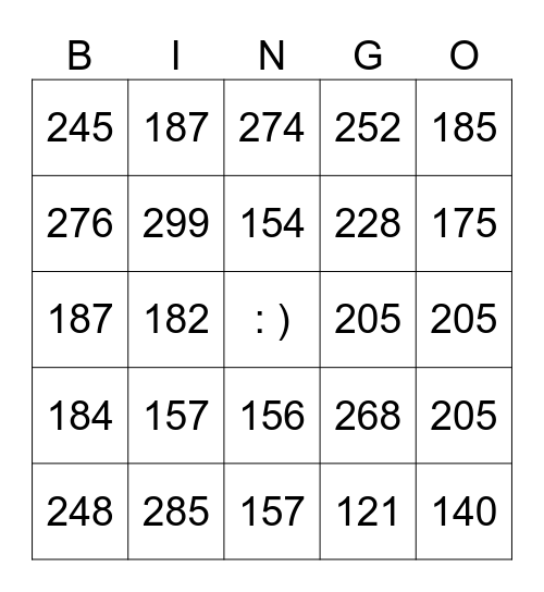 NUMEROS 100 -299 Bingo Card