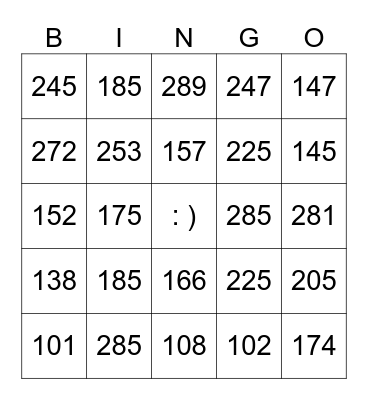 NUMEROS 100 -299 Bingo Card