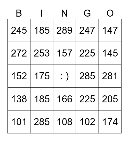NUMEROS 100 -299 Bingo Card