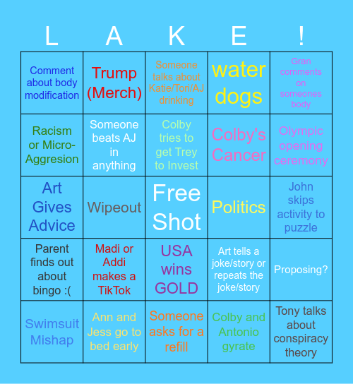 Lake Bingo Card