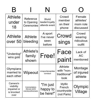 2024 OLYMPICS Bingo Card