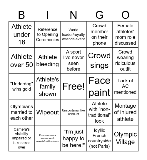 2024 OLYMPICS Bingo Card