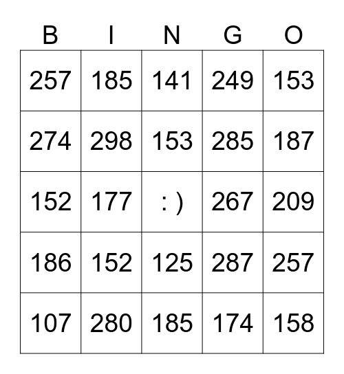 NUMEROS 100 -299 Bingo Card