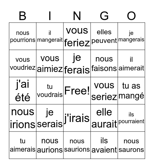 VERBES 3 Bingo Card