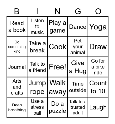 Coping Skills BINGO Card