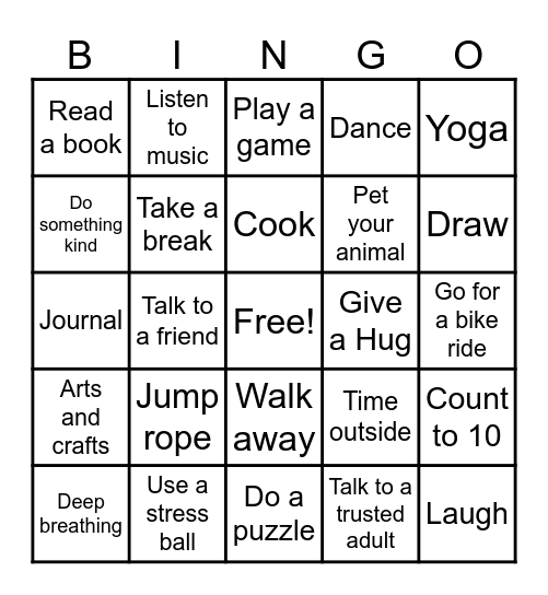 Coping Skills BINGO Card