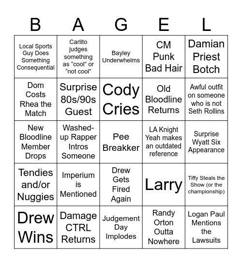 Summerslam 2k24 Bingo Card