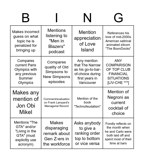 Rich Bingo Card