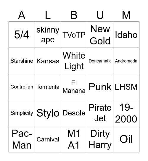 Gorillaz Bingo Card