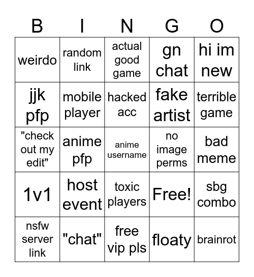 brainrot server kms Bingo Card