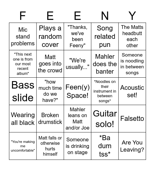 FEENY Bingo Card