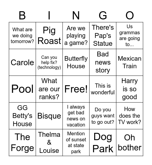 PIB Bingo Card