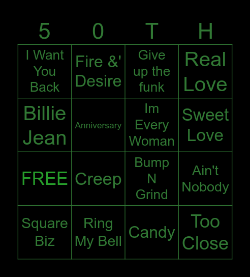 50th Birthday Bingo Card