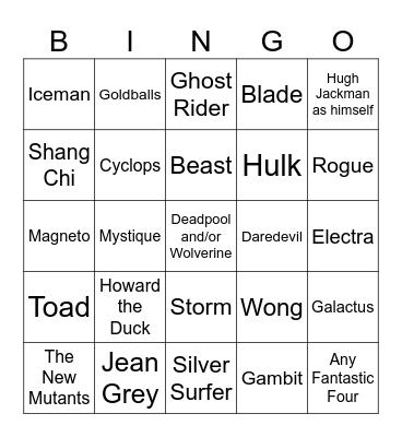 Deadpool & Wolverine Cameos Bingo Card