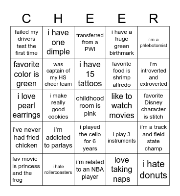 Fun Facts about NCAT Cheer Bingo Card