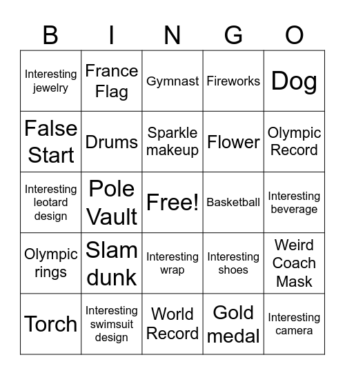 Olympic Bingo Card