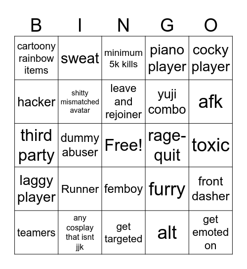 jujutsu shenanigans Bingo Card