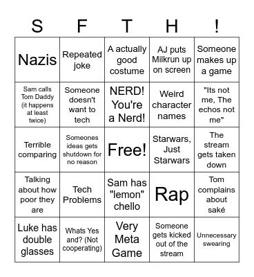SFTH livestreams Bingo Card