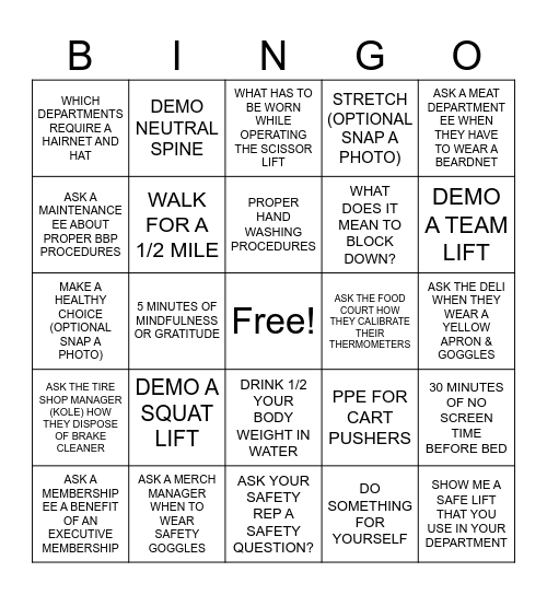 SAFETY WEEK BINGO Card