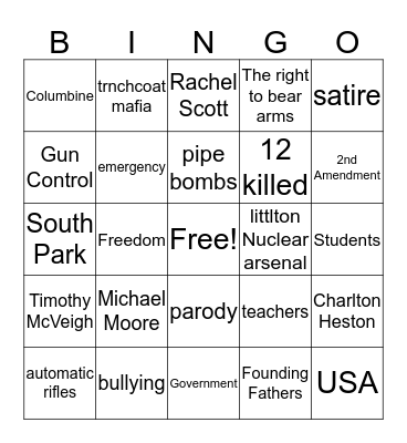 Bowling for Columbine Bingo Card